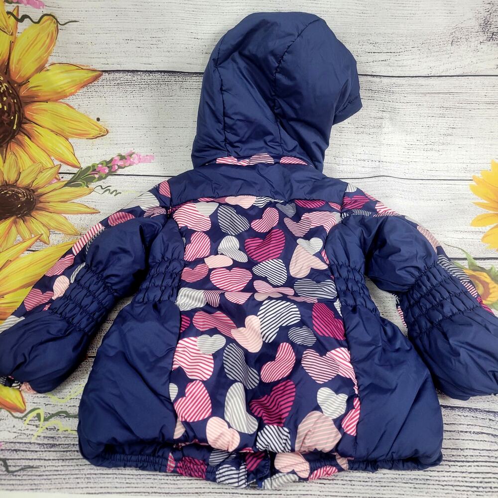 Copper Key Blue with Hearts Hooded Puffer Coat Girl's Size 2/3 - Picture 7 of 7